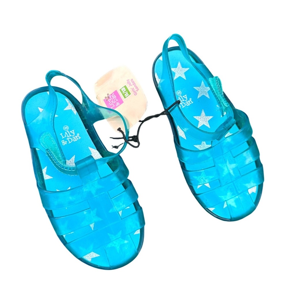 Lily & Dan Toddler Girls Jelly Sandals Teal Blue Silver Glitter Size 11/12 NWT